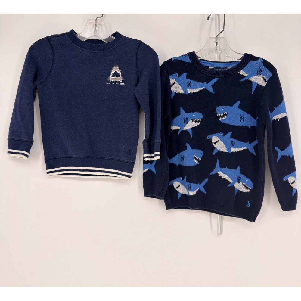 Joules Shark Sweatshirt & Sweater Lot Boys Size 5 Navy Blue Nautical Marine Cozy